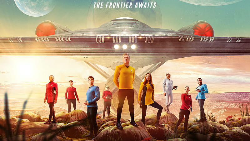 Cast of new show in front of Enterprise 1701