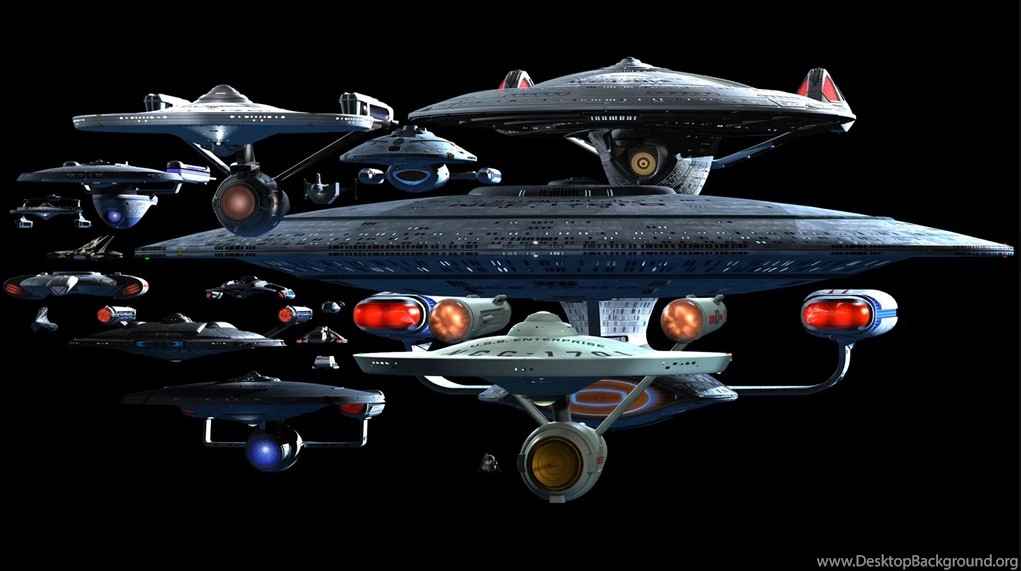 A variety of starships from the Star Trek universe.