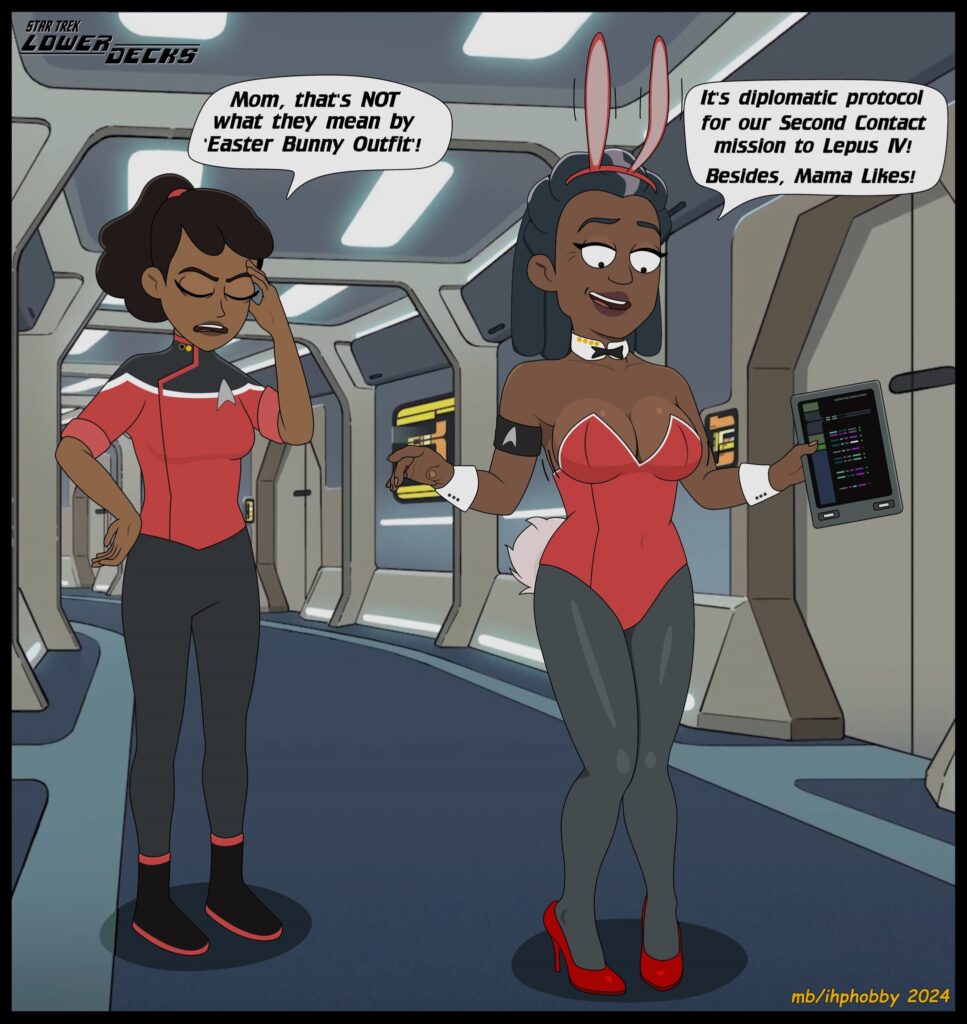 Mariner shocked at her mom's bunny costume.